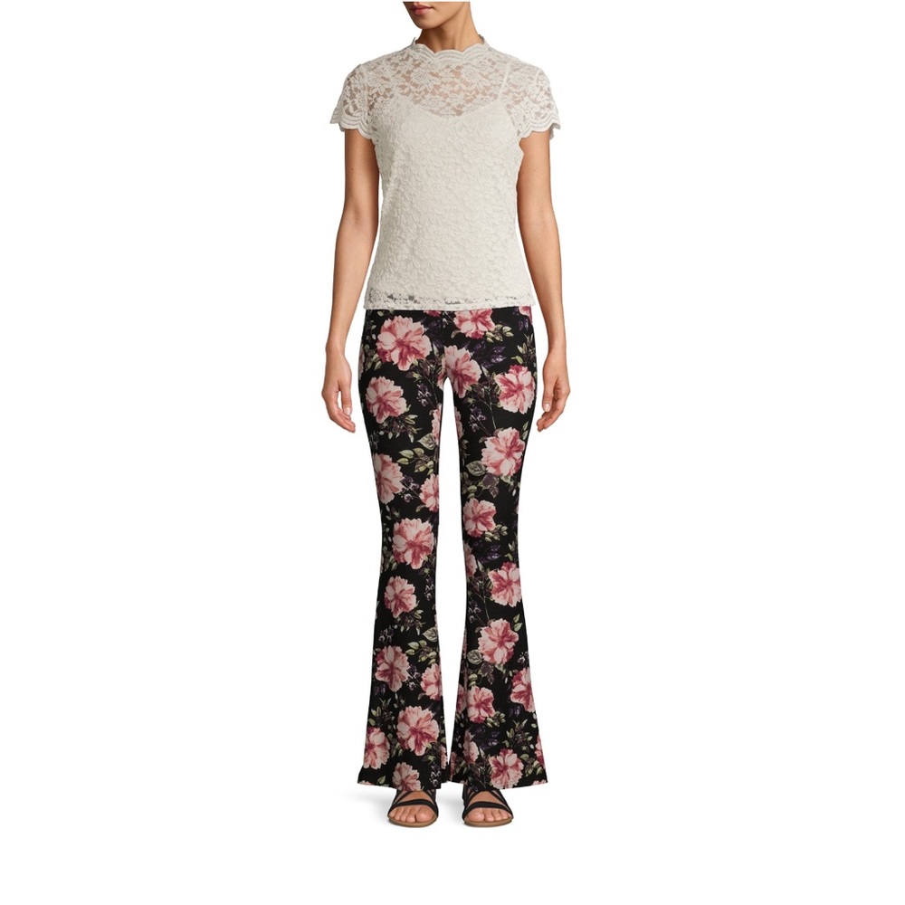 No Boundaries Floral Print Juniors Stretch Flare Pants Size Large - Picture 7 of 8
